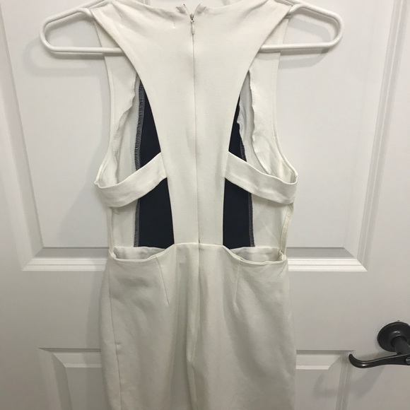 Cream cutout dress with faux leather paneling - Picture 3 of 5